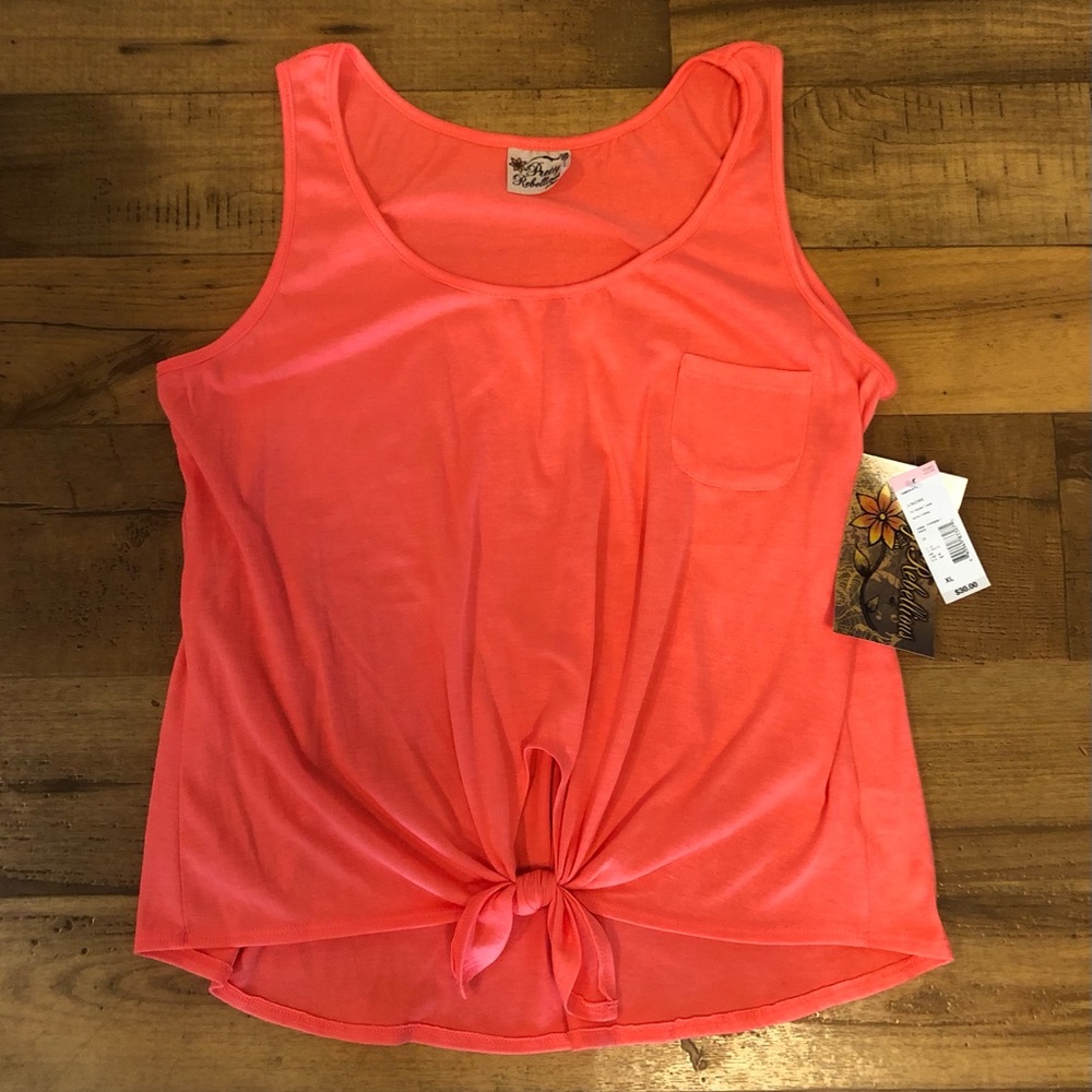 PRETTY REBELLIOUS New With Tags Neon Coral Tank Top Tied Front XL